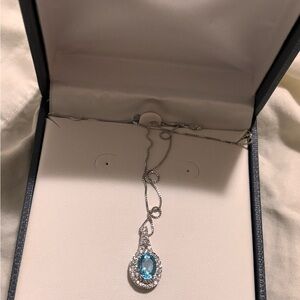 Blue zircon Pendant Necklace Silver